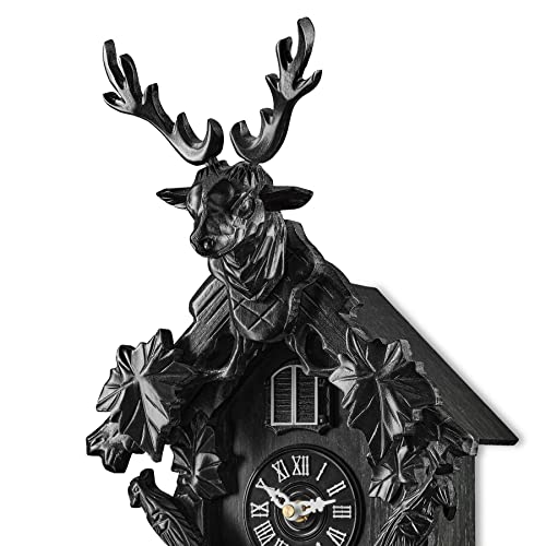 Timegear Cuckoo Clock With Automatic Night Mode, Quartz Movement And Carved Deer Head (Black) #TOP7