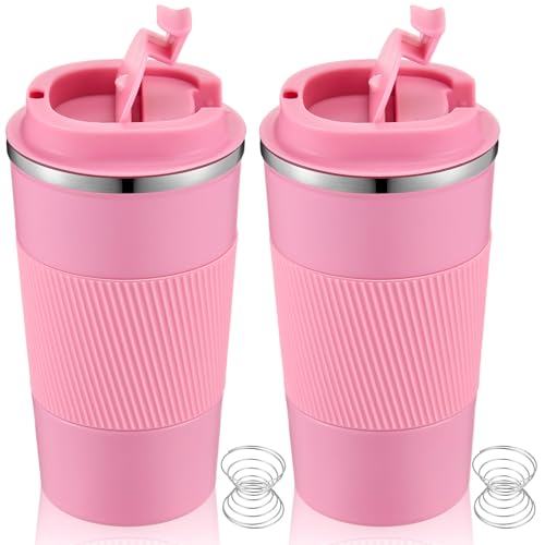 Image of Maxdot 2 Pcs 17 oz Stainless Steel Shaker Cup with Mixing Ball Insulated Metal Blender Tumbler Water Bottle for Protein Mixes Shakes Gym Workout Coffee Drink (Pink)
