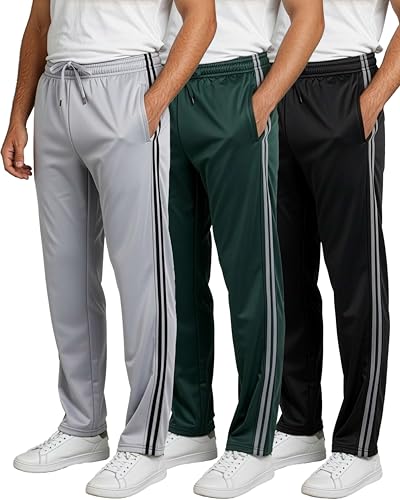 Real Essentials 3 Pack: Men's Active Athletic Casual Tricot Open Bottom Sweatpants with Pockets (Available in Big & Tall)