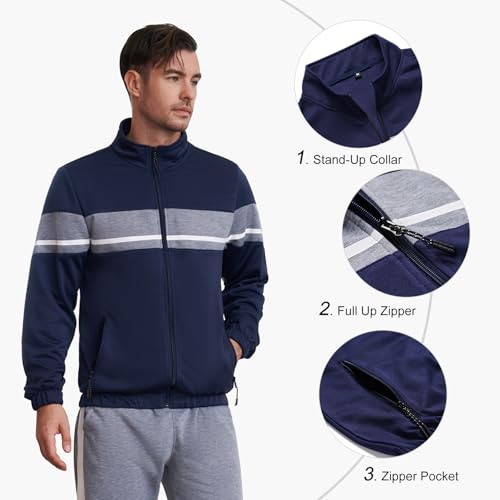Image of LBL Leading the Better Life Men's Sweat Suit 2 Piece Outfit Casual Contrast Sports Jogging Tracksuits Set