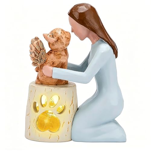 Cat Memorial Gifts for Loss of Pet Angel Cat Candle Holder Statue with LED Candle Sympathy Gift for Cat Lovers Remembrance Decor for Missing Kitty