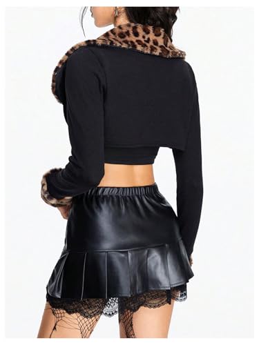 MakeMeChic Women's Cheetah Print Tops Y2K Cardigan Fuzzy Shrugs Open Front Long Sleeve Crop Tops2