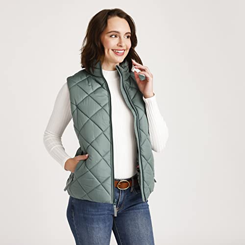 Vera Bradley Women's Zip Up Puffer Vest With Pockets (Extended Size Range), Olive Leaf, Extra Large #TOP3