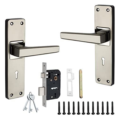 AFON 8 inches Mortise Iron Handle Set with Lock Body Black Silver