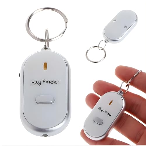 Key Finder Locator with sound Voice Control Key chain Locator for Lost Keys Item finders Locator with LED Flashlight and Base Support for Keys Dogs Cats Wallet Phone Best Gifts (White)