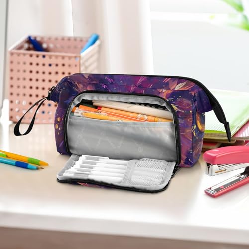 Image of Cool Owl Large Capacity Pencil Case Pen Bag Pencil Pouch, Kids Printed Pencil Case with Handle Canvas Zipper Pen Pouch for School Office College Ideal Start Graduation Gifts