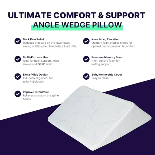 The Angle Wedge Pillow for Back Pain Relief – Leg Elevation Pillow for Bed, Knee Wedge Bolster Pillow for Lower Back Support, Triangle Foam Cushion for Sleeping & Comfort (Large)