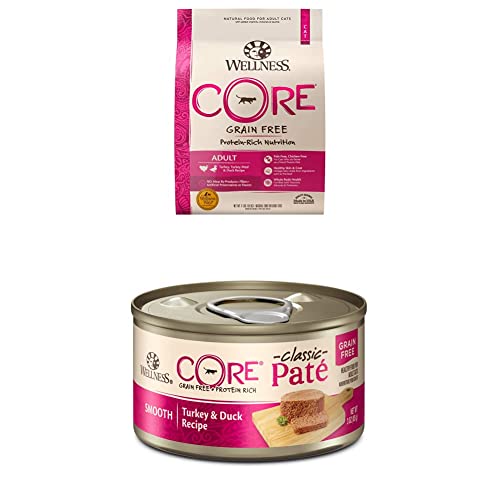 Wellness Core Grain-Free Adult Cat Turkey And Duck Dry + Wet Food Bundle: 11 Lb. Dry Cat Food + 12 Pack Of Pate Wet Food, 3 Oz Cans #TOP19