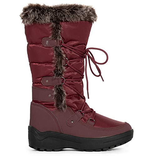 Women's Waterproof Warm Fur Lined Cold Weather Snow Rain Boots Premium Wine Nylon SIZE6.5