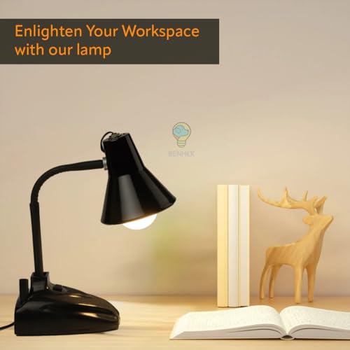 Image of LED Study Table Lamp with Adjustable Flexible Neck | Metal Desk Lamp for Reading, Study, Work from Home & Office Use | Eye Comfort Lighting for Students (Black)