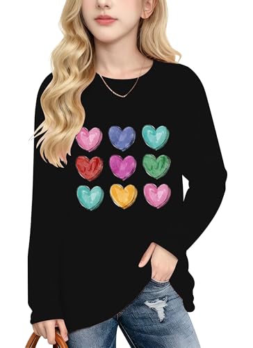 Image of Valentines Shirts for Girls Toddler Cute Love Heart Long Sleeve Casual Tee Tops