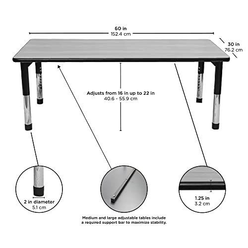 Image of Children's Factory, AB6554PB, As We Grow School Table, 30 inchx60 inch Adjustable Height 16 inch-22 inch H, Gray-Blue, Kids Daycare, Preschool or Classroom Study & Activity Table