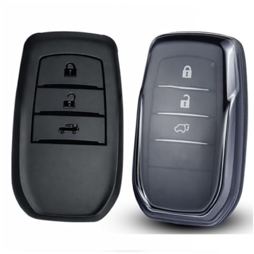 Image of JVCV Soft TPU Key Cover Compatible with Toyota Fortuner Camry Hilux Innova Crysta Fortuner Legender Innova HyCross Land Cruiser 3 Button Smart Key (Combo - 3B Matte Black & Transparent)
