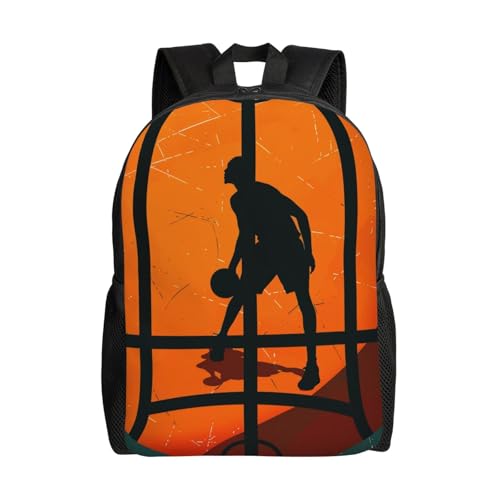 Sac à dos PC portable 15 pouces imprimé basket-ball noir unisexe décontracté