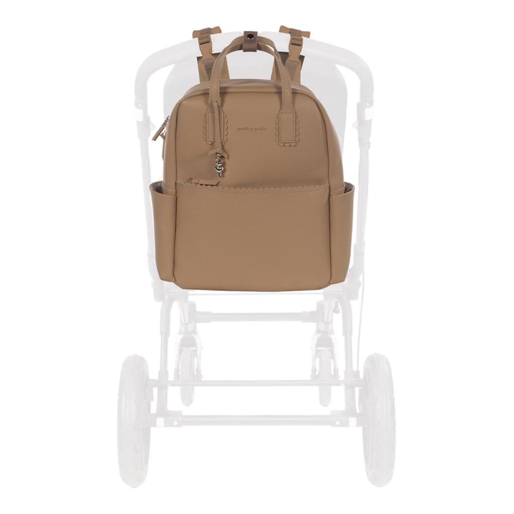 Zaino con fasciatoio passeggino nascita Modello ICON in simil pelle lavabile in lavatrice a 30° in varie colorazioni. Borsa fasciatoio nascita per passeggino (Caramello)