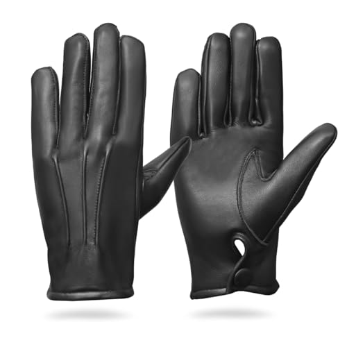 FASHIONLUXE Mens Genuine Leather Dress Gloves Soft Leather Gloves for Formal Wear Driving & Winter Use Mens Hand Gloves (Black Medium)