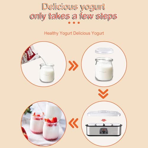 Electric Yogurt Maker with LCD Display, 1400ML Automatic Yogurt Maker Machine with 180ML Glass Containers, Adjustable Temperature and Time Control, Perfect Health Gift for Men Women