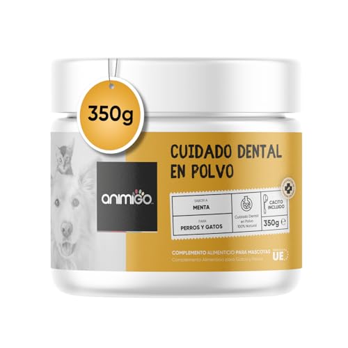 Eliminador de Sarro para Perros y Gatos en Polvo Natural - 350 g para Mal Aliento y Limpieza Dental - Dientes y Encías Fuertes, Anti Placa Barf - Alga Kelp y Menta para la Higiene Bucal de Mascotas