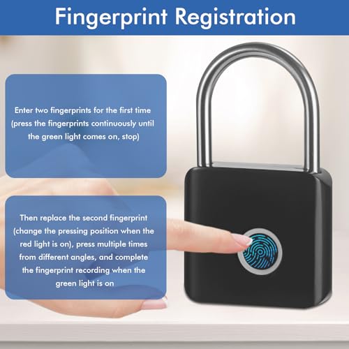 Vorhängeschloss Fingerabdruck, Schwarz Wetterfest Schloss mit Fingerabdruck USB-Aufladung Fingerabdruck Schloss, Fingerprint Sschloss für Spind, Fitnessstudio, Lagerhäuser, Gepäck