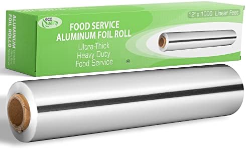 EcoQuality [1 Pack] Food Service Aluminum Foil Roll (12" x 1000) with Sturdy Corrugated Cutter Box - Great for Grill Use, Kitchen Wrap, Foil Wrap, Cooking, Cleaning