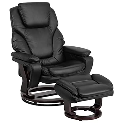 Flash Furniture Contemporary Leather Recliner and Ottoman with Swiveling Mahogany Wood Base by Flash Furniture