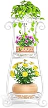 Kundi 3 Tier Tall Metal Plant Stand Indoor Outdoor Clearance, Rustproof Iron Flower Pot Holder, Multiple Heavy Duty Plant Round Rack for Patio Home Planter Corner Garden Balcony (White)