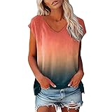 Camiseta para mujer, cuello de pico, informal, holgada, básica, de verano, para el tiempo libre, camiseta básica, camiseta de un solo color, blusas, camisetas para mujer, tirantes, Z2-naranja., XL