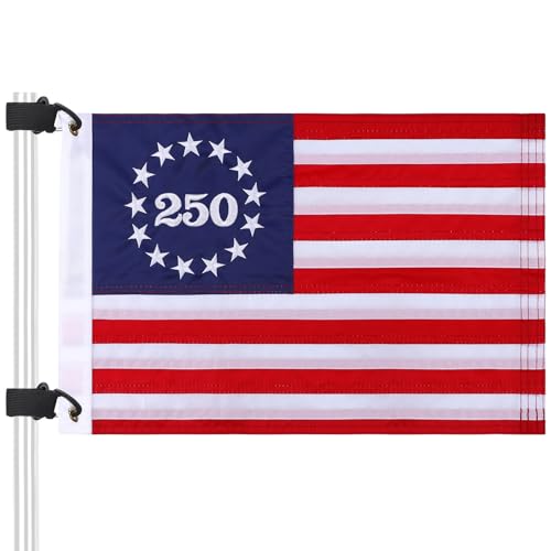 Gsbomzap 12 x 18 Golf Cart Flags Easy Installation 250 Anniversary USA Flag for Golf Cart with Elastic Strap Bracket Adjustable Custom American Flag for Boat Car Bike Pontoon Boat 1PCS