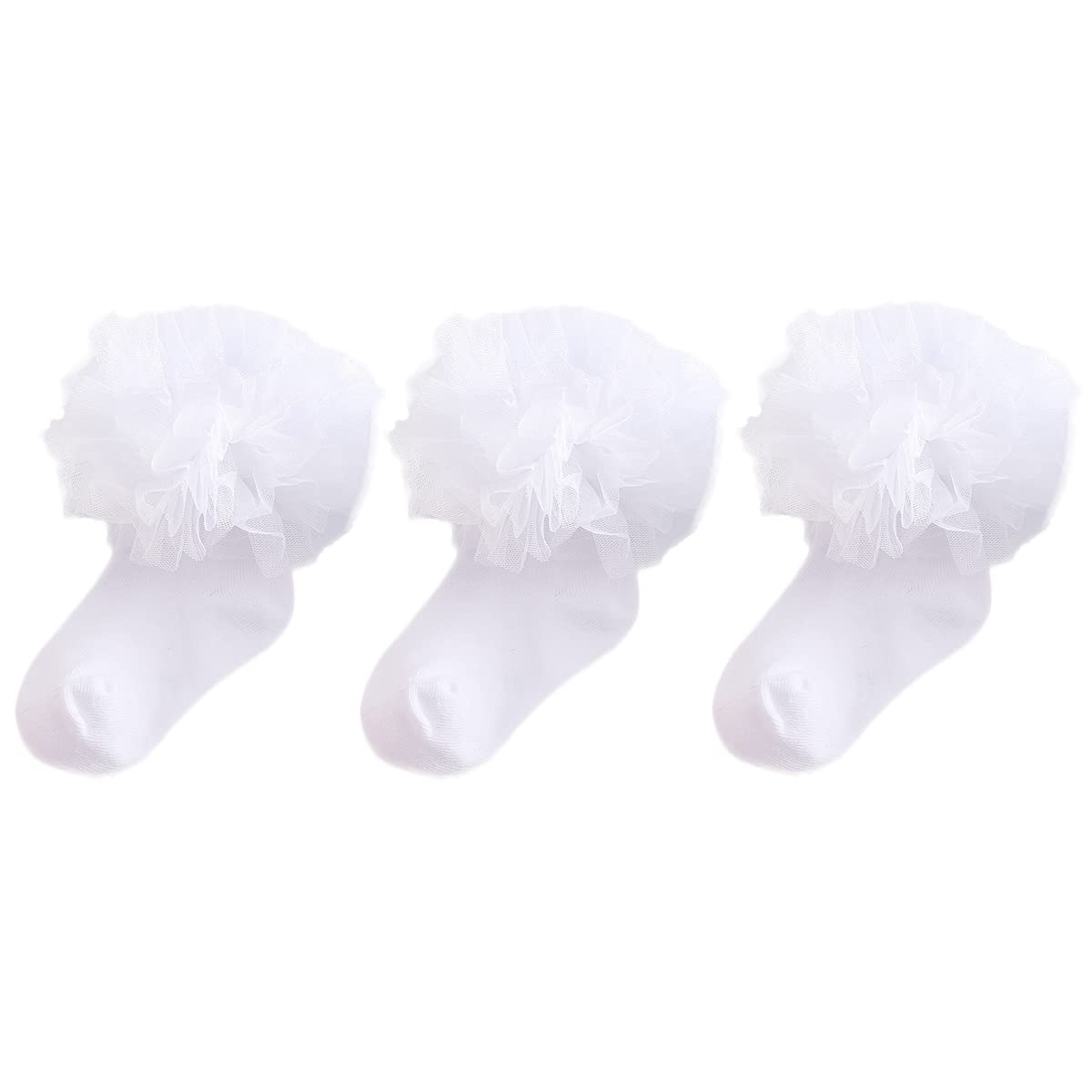 Yenzat Little Girls Lace Ruffle Socks Toddler Frilly Dress Socks 2-8 Years 3 Pairs