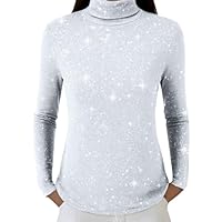 Sequin Sweaters for Women Trendy Polo Neck Sparkly Glitter Jumper Dressy Casual Pullover Turtleneck Sweater Plus Size High Neck Sparkle Knitwear Thermal Underwear Base Layer,White,XL