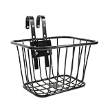 Aosekaa Bicycle Metal Wire Front Storage Basket with Hooks Black Sturdy Structure Strengthened Frame Accessory 25x18x15cm