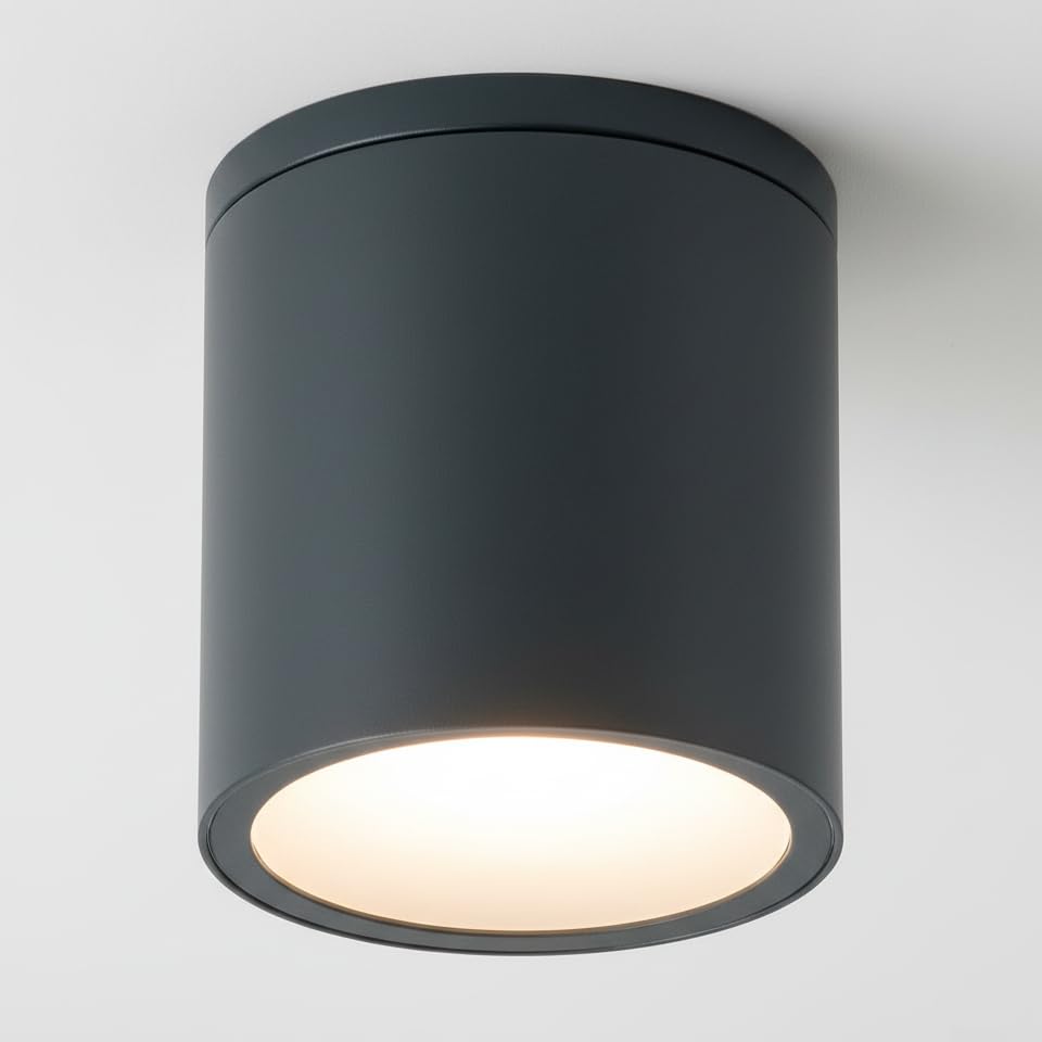 maolo Faretto da Esterno LED GU10 IP54 Impermeabile | Applique da Soffitto per Terrazze Ingressi Porticati | Design Moderno in Alluminio Ø90x94mm | Lampadina Non Inclusa (Nero, Cilindro)