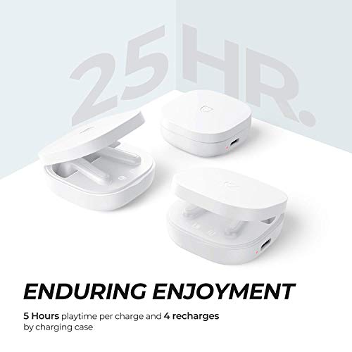 SoundPEATS Auriculares Inalámbricos Bluetooth Ligeros TrueAir2 Bluetooth 5.0 con 25 Horas de Tiempo de Reproducción, Auriculares Deportivos con Sonido Estéreo Hi-Fi, Micrófono Integrado, Color Blanco