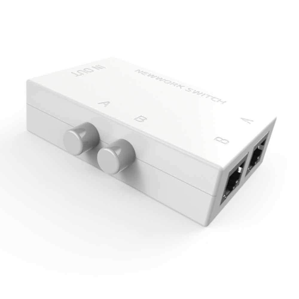 Suckoo Category 6 Ethernet Cable 2 Port RJ45 Network Switch 2 in 1 Out 1 in 2 Out bidirectional Interchange 100M 1000M Manual Button gigabit Compatible Computer Host Router Switch 1 Host at a time