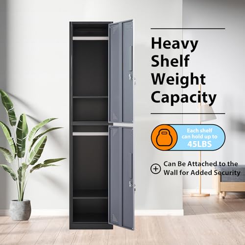 Image of Metal Locker with 2 Doors, 71 inch Storage Lockers for Employees, Home, Office, Gym (Grey Black)
