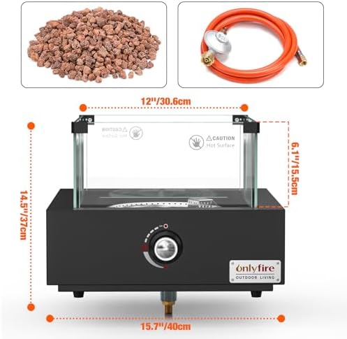 Bild 1 - onlyfire Tisch Gas Feuerstelle mit Glaswindschutz, Lavastein und Unterer Lufteinlass, Propan Gas Tischfeuer, Ambientebeleuchtungen, Tischfeuerstelle für Garten/Heizung/Terrasse/Camping
