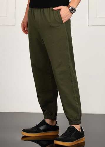 Image of Alan Jones Clothing Mens Washed Jersey Cotton Joggers Pants | Soft Stretch Cotton | Ankle Length with Elastic Hems