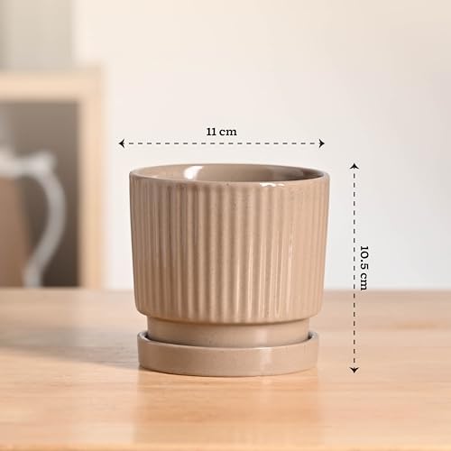 Image of UGAOO Roma Ceramic Pot for Indoor Plants, 4 Inch - Curtain Brown