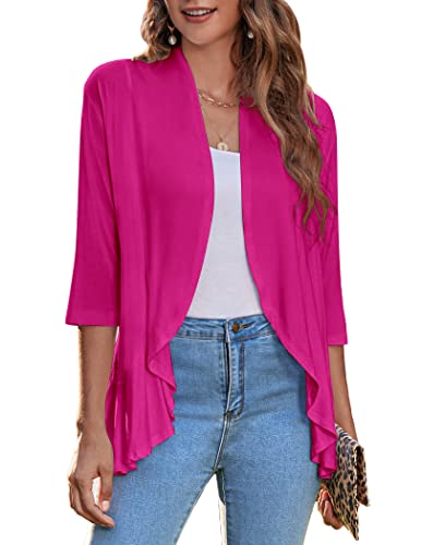 Image of Zeagoo Women's Open Front Cardigan 2026 Spring Summer Lightweight 3 /4 Sleeve Draped Ruffles Cardigans S-3XL