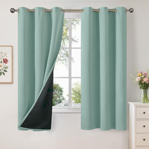 Image of YoungsTex Sage Green 100% Blackout Curtains for Bedroom 63 Inch Length 2 Panels, Heat Blocking Thermal Drapes with Grommet Insulated Darkening for Living Room, 38 X 63 Inch, 2 Panels