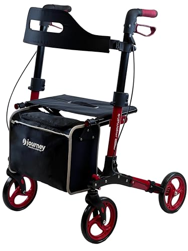 Journey UPWalker Breeze ? トラディショナルローラーウォーカー ? プレミアム、軽量、調節可能な垂直ローラーウォーカー シート付き 大人、高齢者 ? レッドフレーム