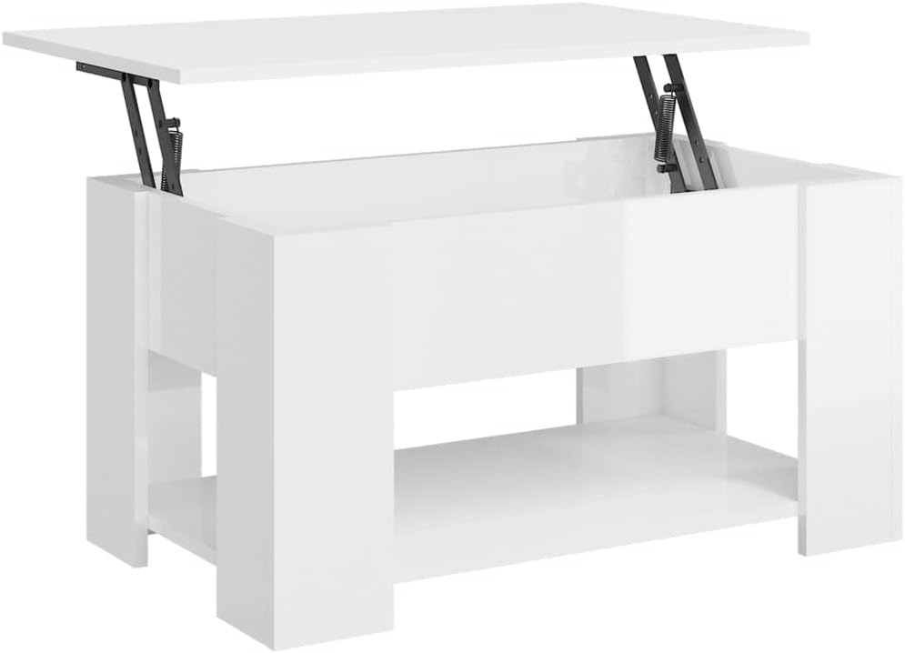 vidaXL Coffee Table - Modern High Gloss White | Engineered Wood Construction | Rectangular Shape | Assembly Required