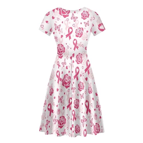 Image of HUGS IDEA Womens Puffy Swing Midi Dress Round Neck Short Sleeve Party A-Line Dresses