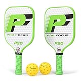 Pro Focus Cross Court Pickleball Paddle Set - 2 Fiberglass Composite Pickleball Paddles and 4 Pickleballs; Outdoor and Indoor Fun for Kids, Teens and Adults