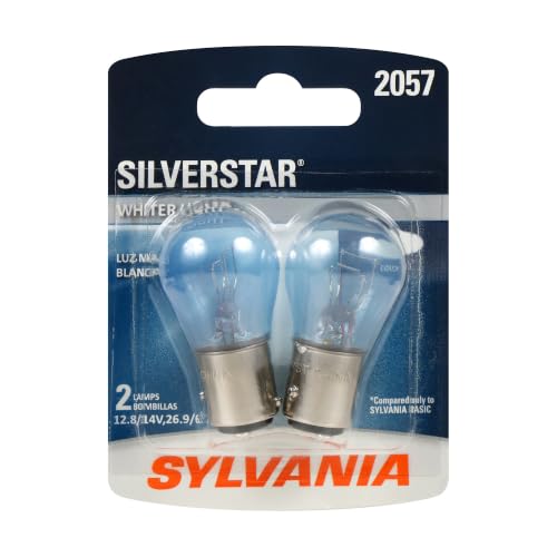 SYLVANIA - 2057 SilverStar Mini Bulb - Brighter and Whiter Light, Ideal for Daytime Running Lights (DRL) and Reverse Lights (Contains 2 Bulbs)