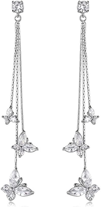 Butterfly Earring for Women Crystal Butterfly Tassel Earrings Long Drop Dangle Earrings Jewelry for Women Sparkle Colorful Zircon Animal Butterflys Pendant Earrings
