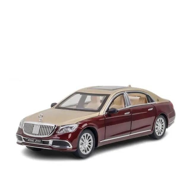 ARNIYAVALA Mercedes Benz Maybach S600 1:24 Big Size Diecast Scale Model Alloy Metal Pull Back Toy car for Kids with Openable Doors & Light, Music Toy Vehicle for Kids (Golden+Maroon)