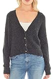 Love Tree Women's Soft Slouchy Fit V-Neck Long Sleeve Button Down Sweater Knit Cardigan (Black, Larg