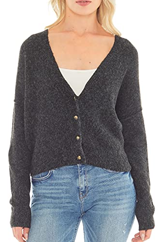 Love Tree Women's Soft Slouchy Fit V-Neck Long Sleeve Button Down Sweater Knit Cardigan (Black, Large) #TOP11