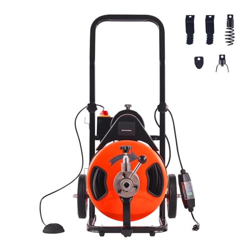 Happybuy Drain Cleaning Machine - 75 FT x 1/2 Inch, Sewer Auger Auto Feed with 4 Cutter & Air-activated Foot Switch for 1